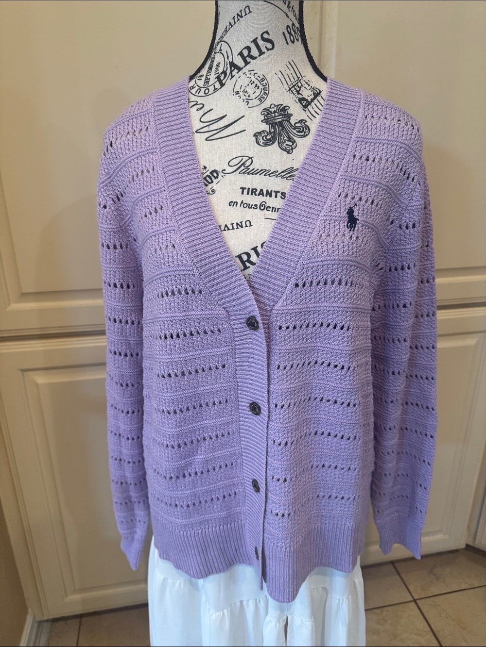 Ralph Lauren Lavender Open-Stitch V-Neck Cardigan